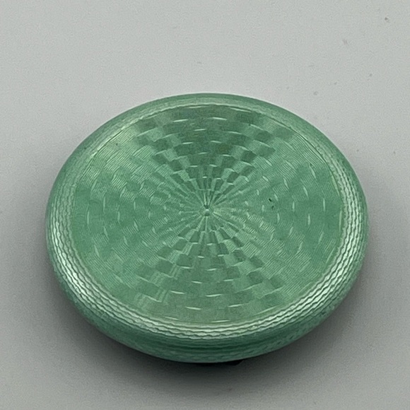 Unique Vintage Other - Vintage German Sterling Silver Guilloche Enamel Powder Compact Green Mirror